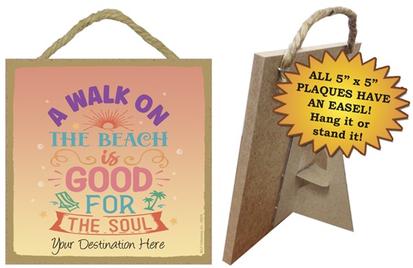 A walk on the beach is good for the soul / Beach themed 5" x 5" wood plaque with