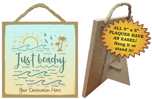 Just beachy / Beach themed 5" x 5" wood plaque with easel on back