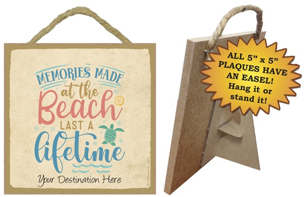 Memories made at the beach last a lifetime / Beach themed 5" x 5" wood plaque wi
