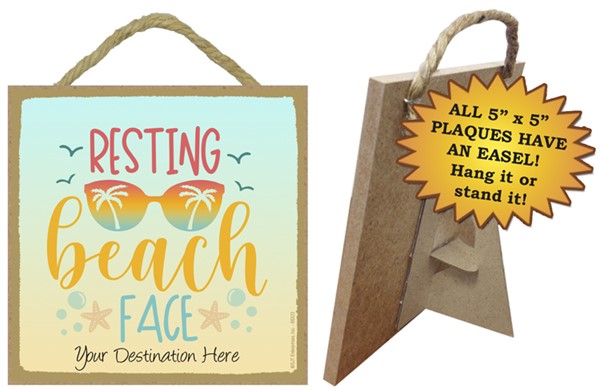 Resting beach face / Beach themed 5" x 5" wood plaque with easel on back