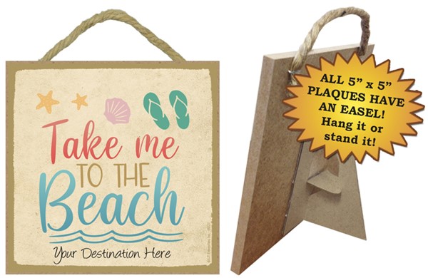 Take me to the beach / Beach themed 5" x 5" wood plaque with easel on back