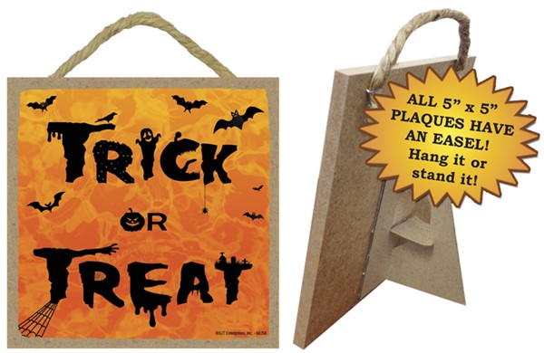 Trick or Treat   Halloween theme  / Autumn / Halloween themed 5" x 5" wood plaqu