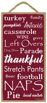 Thanksgiving themed word collage / Autumn / Halloween themed 5" x 10" wood plaqu