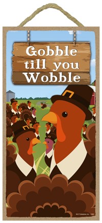 Gobble till you wobble  pilgrim dressed turkeys in a field   / Autumn / Hallowee