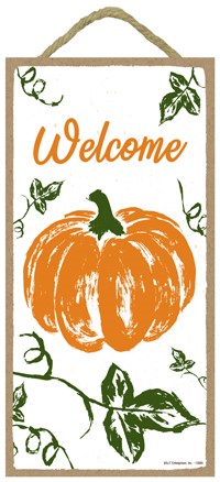 Welcome  Pumpkin drawing  / Autumn / Halloween themed 5" x 10" wood plaque