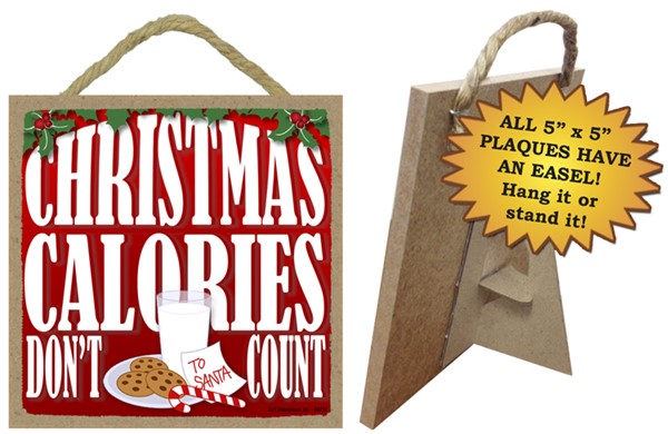 Christmas calories don't count  Cookies and milk with note to Santa 5" x 5" wood
