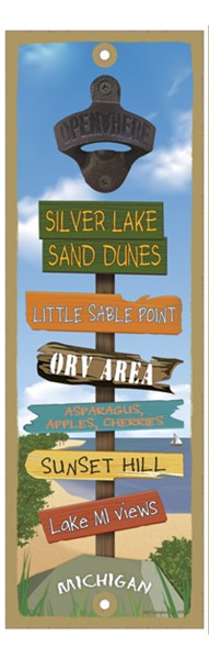 Lake coast themed Destination Sign Post bottle opener wood plaque / sign
