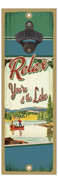 Relax youre at the Lake  guys fishing in a boat   bottle opener wood plaque / si