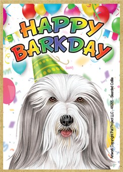 Bearded Collie Happy Barkday wood fridge magnet