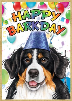 Bernese Happy Barkday wood fridge magnet