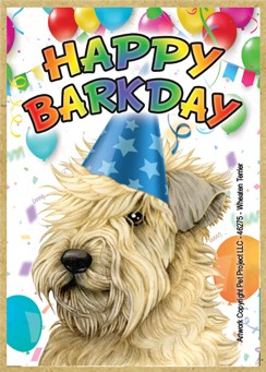 Wheaten Terrier Happy Barkday wood fridge magnet