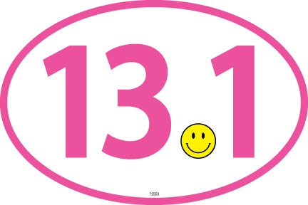 13.1 (smiley for dot) Pink 4" x 6" oval car magnet. Waterproof and UV resistant.