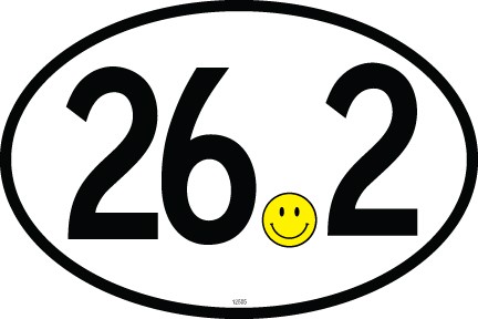 26.2 (smiley for dot) 4" x 6" oval car magnet. Waterproof and UV resistant.