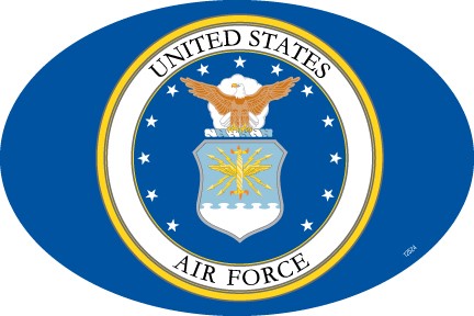 Air Force Logo 4" x 6" oval car magnet. Waterproof and UV resistant.