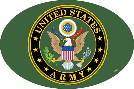 Army Logo 4" x 6" oval car magnet. Waterproof and UV resistant.