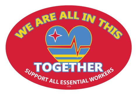 Aruba - We are all in this Together - Support all essential workers - red bkgd b