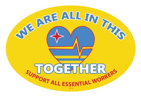 Aruba - We are all in this Together - Support all essential workers - yellow bkg