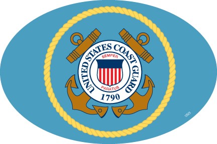 Coast Guard Logo 4"x6" oval magnet that's waterproof and UV resistant.