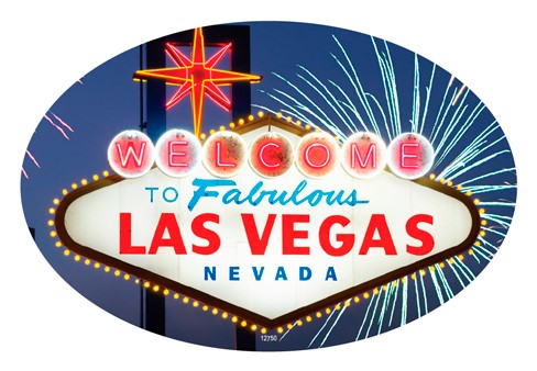 Las Vegas Welcome Sign - fireworks behind the sign at night
