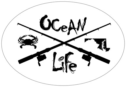 Maryland - Ocean Life - Crab and State Outline with fishing poles
