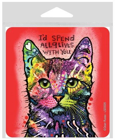Cat (I'd spend 9 lives) large 4" x 4.25" vinyl sticker