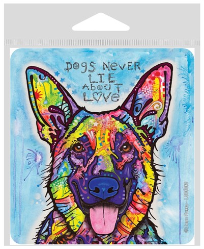 German Shepherd - 2 (Dogs never lie about love) large 4" x 4.25" vinyl sticker