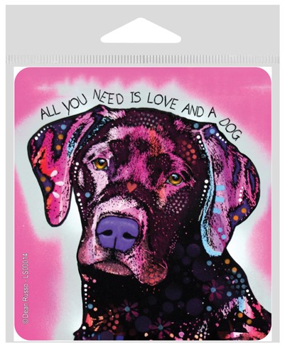 Labrador - 1 (All you need - pink bkgd) large 4" x 4.25" vinyl sticker
