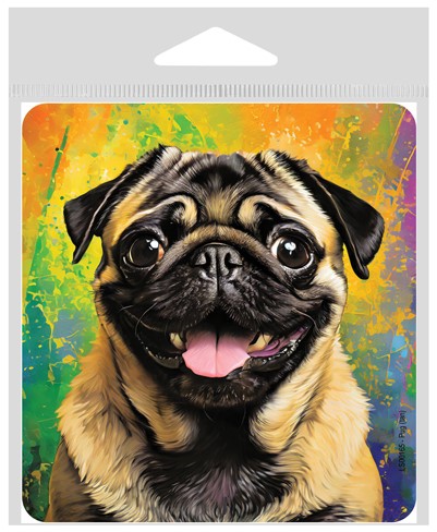 Pug (Black and Tan) - Painted Background - Vinyl Sticker