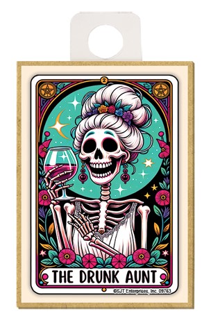 The Drunk Aunt Tarot Card Wood Magnet