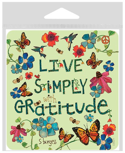 Live simply with gratitude large sticker.