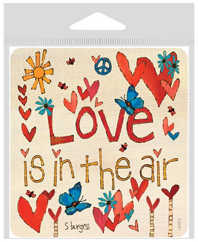 Love is in the air large sticker.