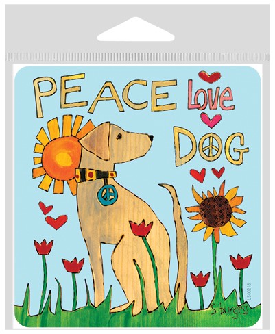 Peace love dog large sticker.