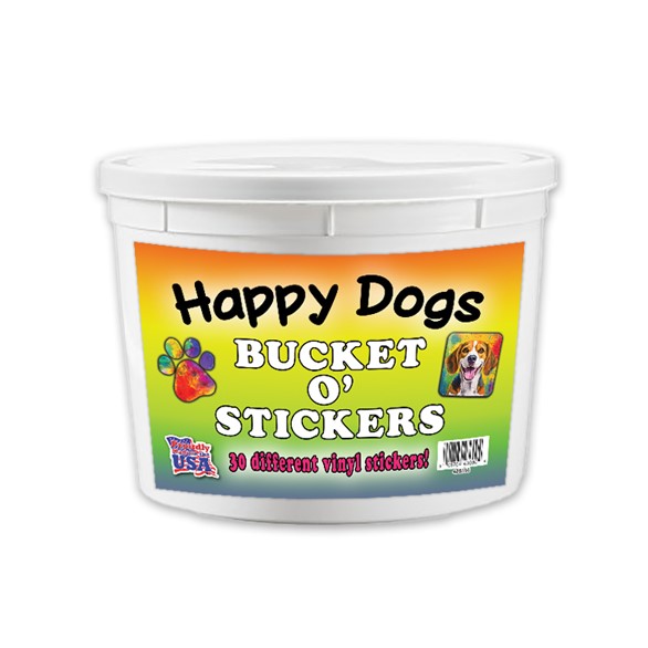 Happy Dog Bucket o' Stickers - contains 30 different designs,