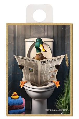 Mallard Duck - sitting on the toilet reading newspaper / wood fridge magnet